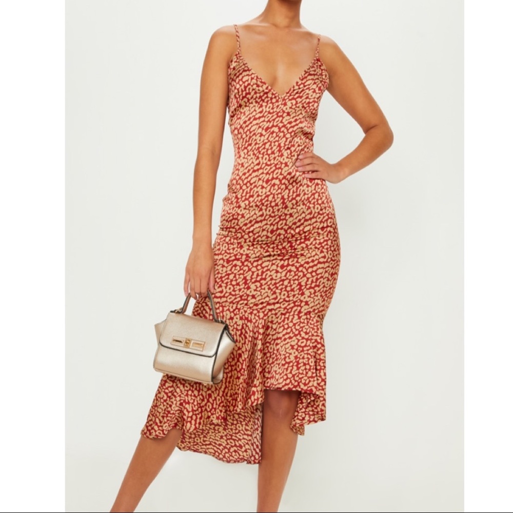 🎉HP🎉PLT Red Leopard Print Frill Midi Hem Dress